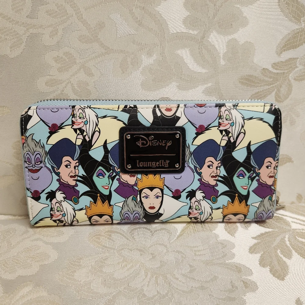 Loungefly Disney Villians maleficient  Cruella AOP Mini Backpack + Wallet
